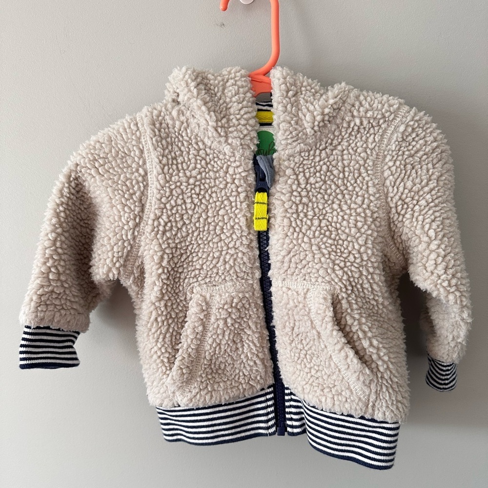 Baby Boden 3-6 Months Sherpa Fleece Bear Hooded Jacket Cream Plush Zip - Picture 2 of 9